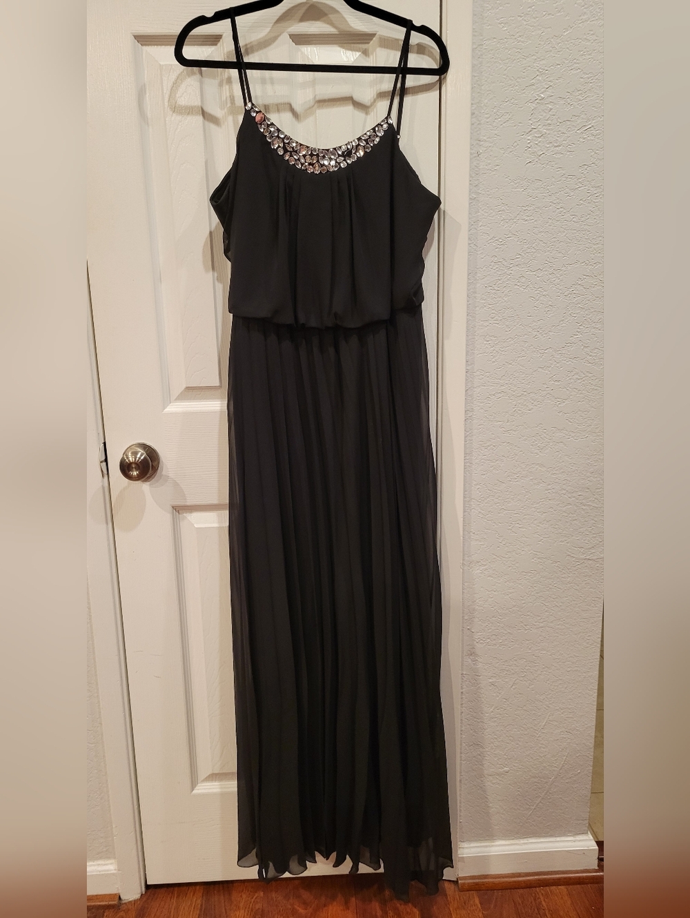 Bisou Bisou Black Maxi Dress with Crystal Embellished Neckline